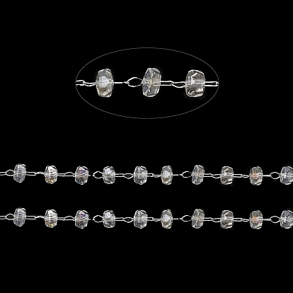 Glass Rondelle Beaded Chains, with 304 Stainless Steel Findings, Soldered, with Spool