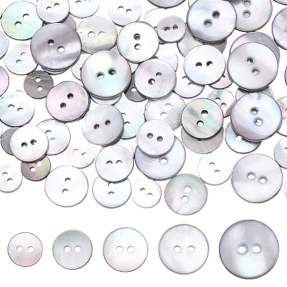 80Pcs 5 Styles 2-Hole Shell Buttons, Flat Round
