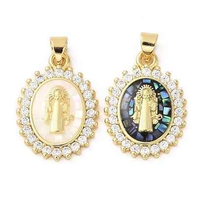 Покрытие стойки латунь микропаве кубический цирконий с подвесками-ракушками, без кадмия и без свинца, реальный 18 k позолоченный, овальный со святым