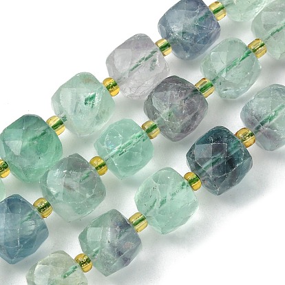 Fluorite naturel chapelets de perles, avec des perles de rocaille, cube à facettes