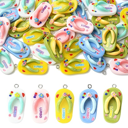 40 шт 5 цвета подвески из непрозрачной смолы, тапочки-очарование, с платиново-железными петлями