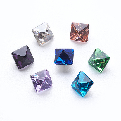 K9 Glass Rhinestone Cabochons, Pointed Back & Back Plated, Faceted, Square