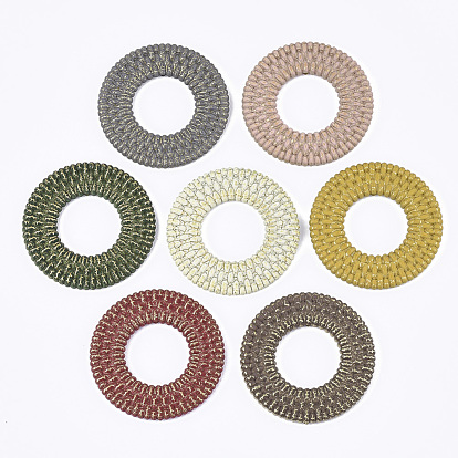 Acrylic Pendants, Imitation Woven Rattan Pattern, Donut