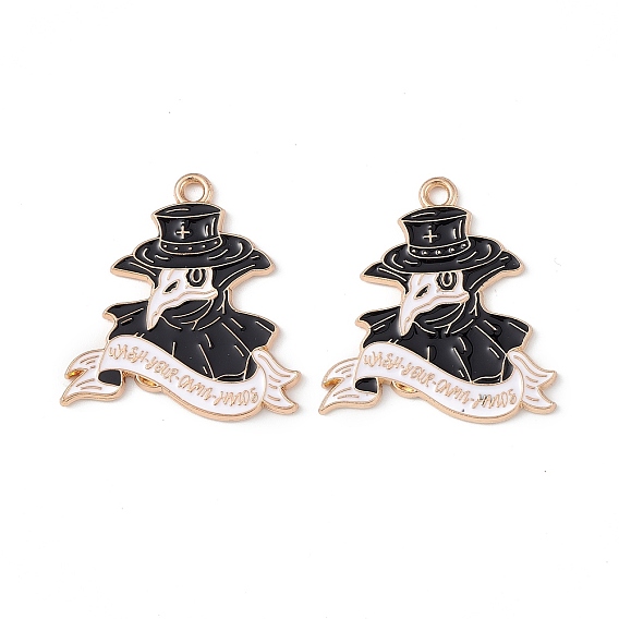 Alloy Enamel Pendants, Light Gold, Plague Doctor Crow Charm