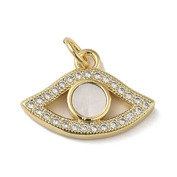 Brass Micro Pave Cubic Zirconia Pendants, Cadmium Free & Lead Free, with Shell, Eye