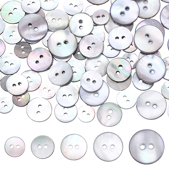 80Pcs 5 Styles 2-Hole Shell Buttons, Flat Round