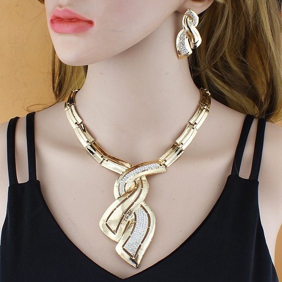 Комплекты ожерелий и серег из сплава со стразами для женщин