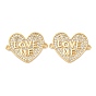 Латунные подвески-шармы с микропаве из прозрачных кубических цирконий в форме сердца со словами «люби меня», стойки покрытие, долговечный, без свинца и без кадмия