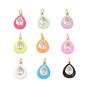 Brass Micro Pave Clear Cubic Zirconia Pendants, with Enamel, Long-Lasting Plated, Teardrop, Real 18K Gold Plated