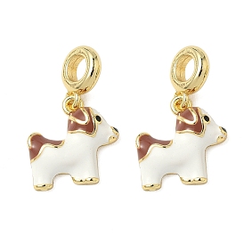Латунные белые эмалевые европейские подвески в виде щенка, подвески с большими отверстиями для собак, стойки покрытие, долговечный, без свинца и без кадмия