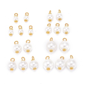 Eco-Friendly Dyed Glass Pearl Pendants, with Alloy Daisy Spacer Beads and Iron Flat Head Pins