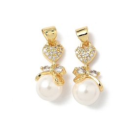 Подвески из латуни с микропаве из кубического циркония и искусственного жемчуга ABS, без кадмия и без свинца, долговечный