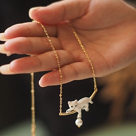 Латунные ожерелья для девочек, с пластиковой бисера, кошка