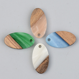 Opaque Resin & Walnut Wood Pendants, Oval