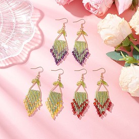 3пара 304 серьги-подвески в форме листа из нержавеющей стали, со стеклянными семенами, аметистом, сердоликом, желтым кварцем и натуральным агатом, золотые