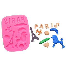 Paris Theme DIY Cake Decoration Silicone Molds, Fondant Molds, Resin Casting Molds, for Chocolate, Candy, UV Resin & Epoxy Resin Craft Making