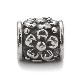 304 Stainless Steel European Beads, Large Hole Beads, Column with Flower Pattern