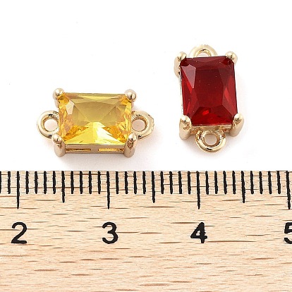 Brass Pave Faceted Glass Connector Charms, Rectangle Links, Light Gold