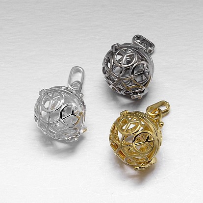 Hollow Brass Round Cage Pendants, For Chime Ball Pendant Necklaces Making, Cadmium Free & Nickel Free & Lead Free, 26.5x24mm, Hole: 3x8mm