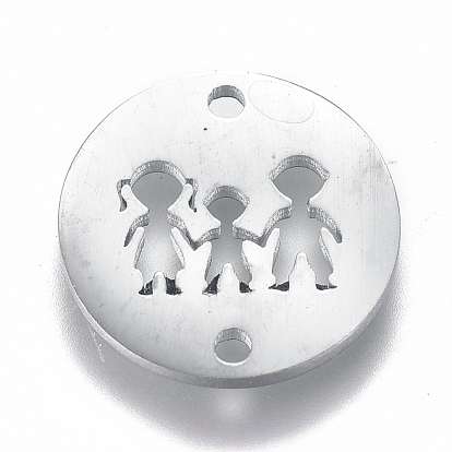 304 Stainless Steel Links Connectors, Flat Round with Human, Family