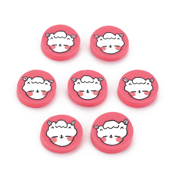 Handmade Polymer Clay Cabochons, Polymer Clay Slices for Resin Crafts & DIY Projects, Flat Round with Sheep