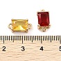 Brass Pave Faceted Glass Connector Charms, Rectangle Links, Light Gold