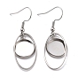 201 Stainless Steel Earring Hooks, with Oval Blank Pendant Trays, Flat Round Setting for Cabochon