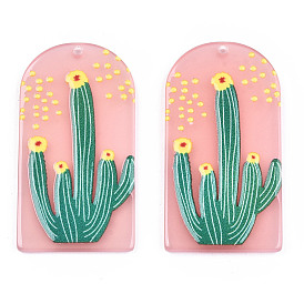 Translucent Acrylic Pendants, 3D Printed, Half Oval with Cactus