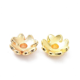 Brass 4-Petal Bead Caps, Long-Lasting Plated, Flower