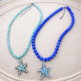 Пляжная звезда стеклянная подвеска кошачий глаз круглые бусины ожерелья для женщин