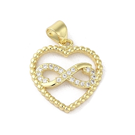 Rack Plating Brass Micro Pave Cubic Zirconia Pendants, Heart with Infinity, Long-Lasting Plated, Cadmium Free & Lead Free
