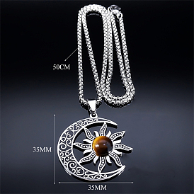 Готический луна солнце 201 ожерелья из нержавеющей стали с подвесками из драгоценных камней для женщин, цвет нержавеющей стали