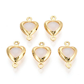 Подвески из латуни, сердечные ссылки, с имитацией опалового стекла, долговечный, без никеля , серый