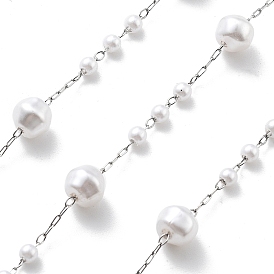 Цепочки из нержавеющей стали ручной работы 304, с ABS имитации жемчуга, пайки, круглые, с катушкой