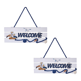 2шт 2 стиль средиземноморский стиль деревянная подвесная тарелка, с хлопком шнур, ракушки и смолы, прямоугольник со словом добро пожаловать