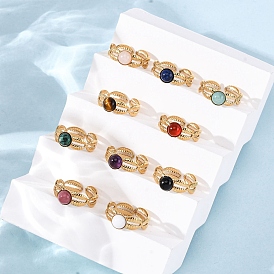 304 открытые манжеты из нержавеющей стали, Кольца из натуральных камней для женщин, ионное покрытие (ip)