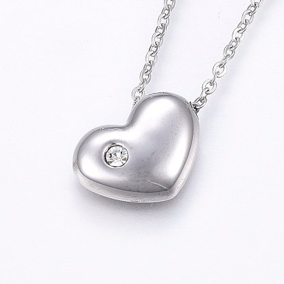 304 Stainless Steel Jewelry Sets, Stud Earrings and Pendant Necklaces, with Rhinestone, Heart