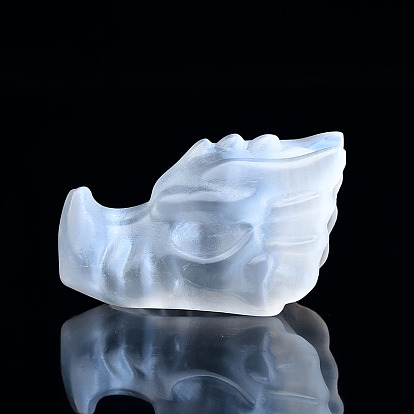 Dragon Head Natural Selenite Figurines, Reiki Energy Stone Display Decorations, for Home Feng Shui Ornament