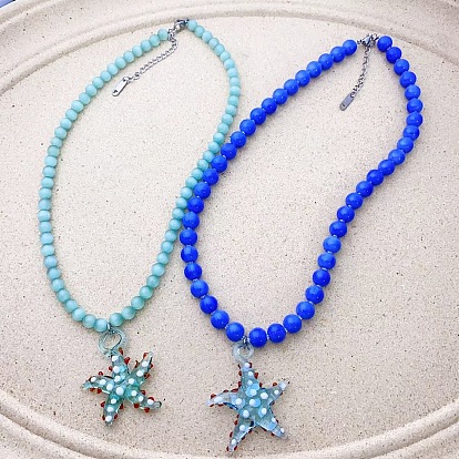 Пляжная звезда стеклянная подвеска кошачий глаз круглые бусины ожерелья для женщин