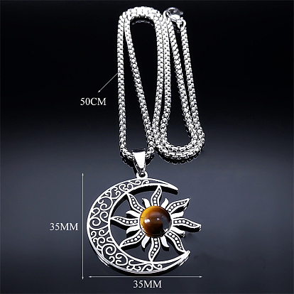 Готический луна солнце 201 ожерелья из нержавеющей стали с подвесками из драгоценных камней для женщин, цвет нержавеющей стали