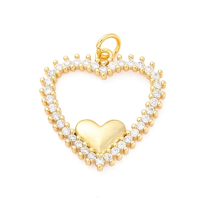 Латунные микро проложить кубического циркония подвески, без кадмия и без свинца, с оболочкой, сердце прелести, реальный 16 k позолоченный, с целью перехода в кольце