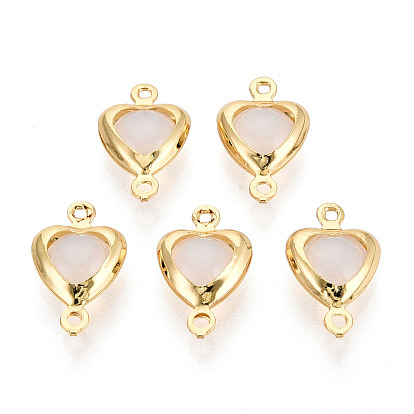 Подвески из латуни, сердечные ссылки, с имитацией опалового стекла, долговечный, без никеля , серый