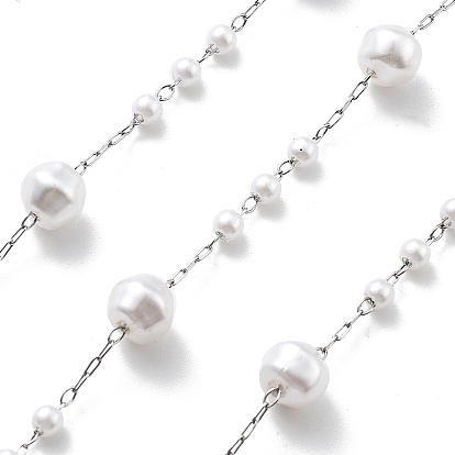 Цепочки из нержавеющей стали ручной работы 304, с ABS имитации жемчуга, пайки, круглые, с катушкой