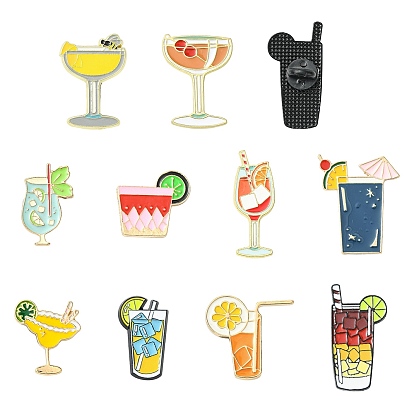 10шт. 10 стили эмалированные значки в виде коктейлей, булавки для лацканов из сплава для одежды рюкзака