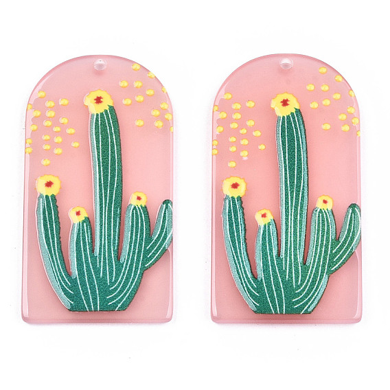 Translucent Acrylic Pendants, 3D Printed, Half Oval with Cactus