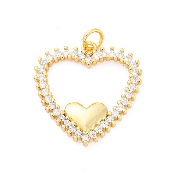 Латунные микро проложить кубического циркония подвески, без кадмия и без свинца, с оболочкой, сердце прелести, реальный 16 k позолоченный, с целью перехода в кольце