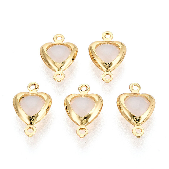 Подвески из латуни, сердечные ссылки, с имитацией опалового стекла, долговечный, без никеля , серый