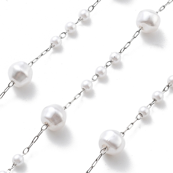 Цепочки из нержавеющей стали ручной работы 304, с ABS имитации жемчуга, пайки, круглые, с катушкой