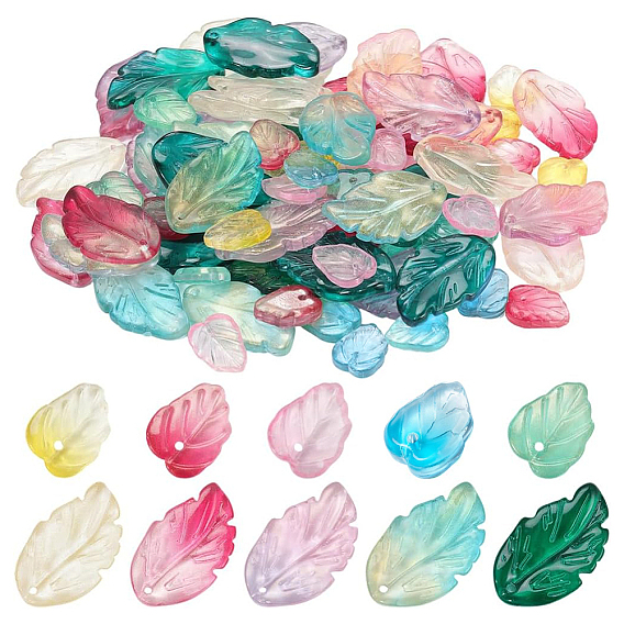 100 шт 10 цвета осенняя тема двухцветные прозрачные стеклянные подвески, лист