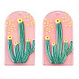 Translucent Acrylic Pendants, 3D Printed, Half Oval with Cactus